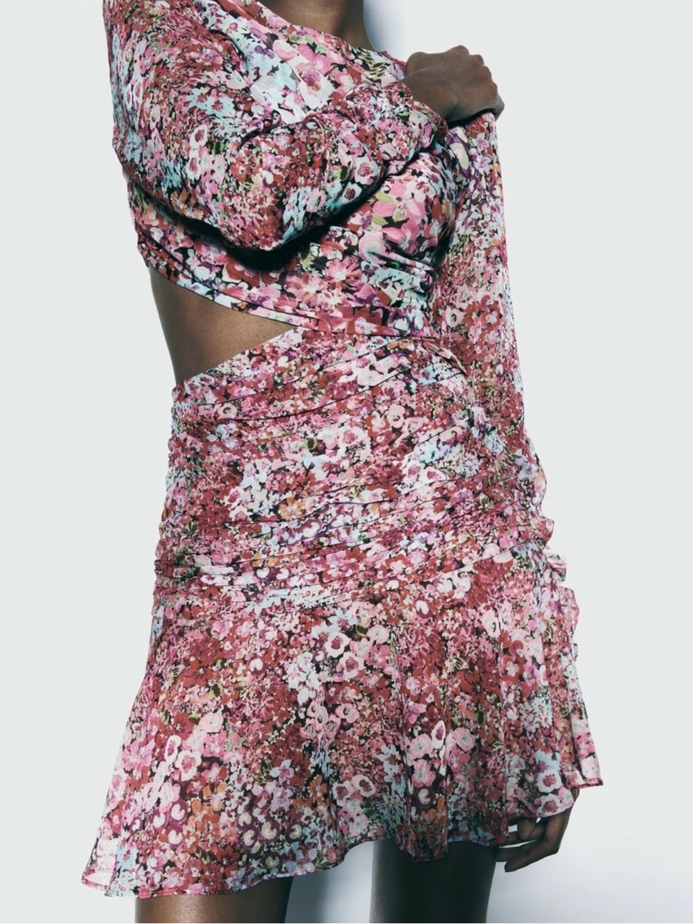 Zara Floral Long-Sleeve Mini Dress